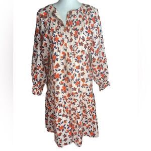 ELIZABETH & JAMES Wm’s Sz Sm Cream Floral Flutter Pintuck Bib Lined Midi Dress